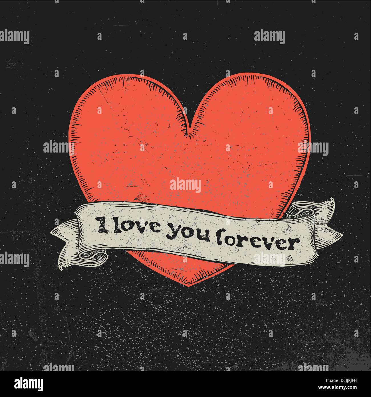 I love you forever texte sur ruban vintage plus de cœur rouge. Illustration vecteur de tatouage Illustration de Vecteur