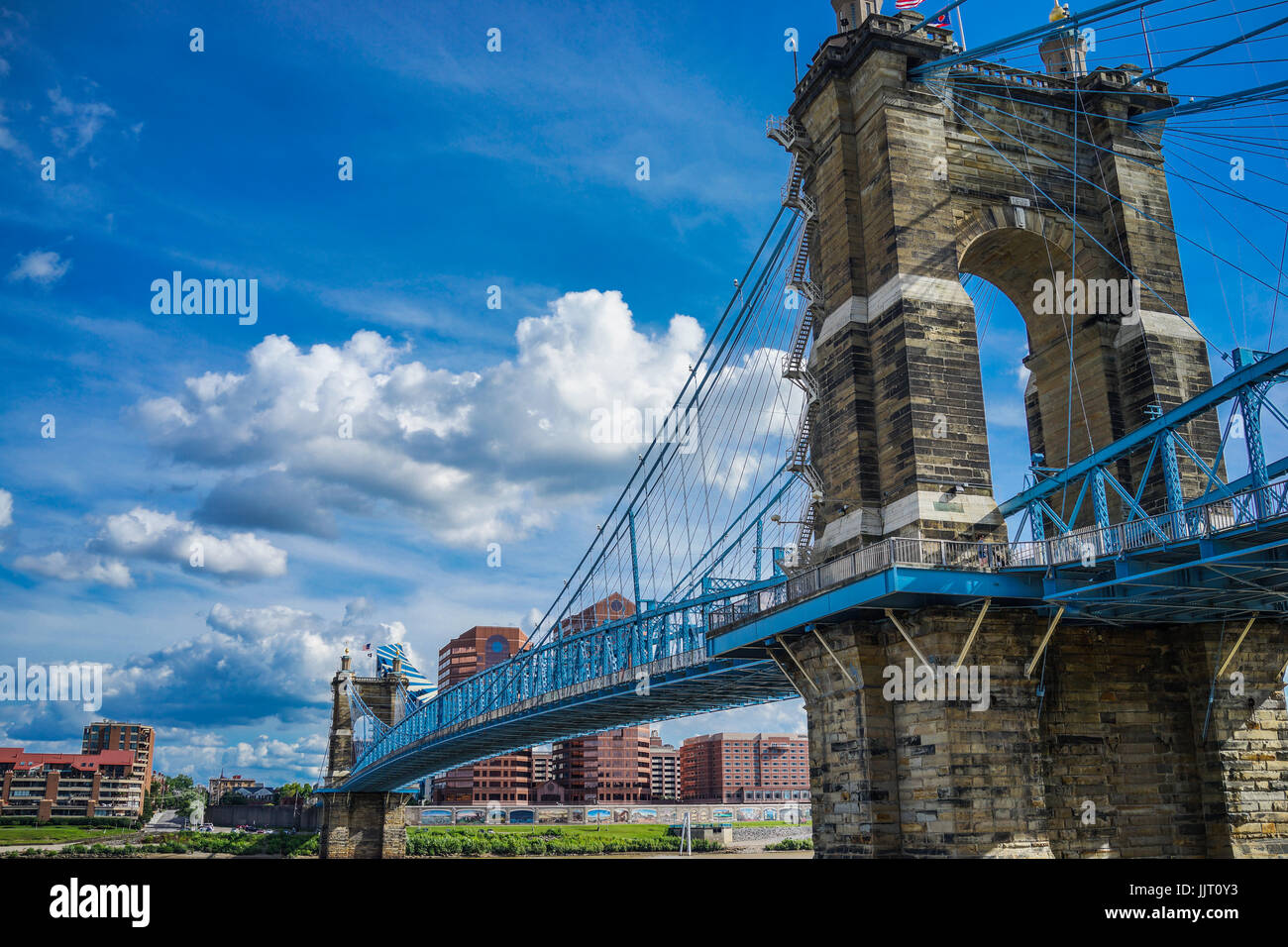 John A. Roebling Suspension Bridge à Cincinnati, Ohio. Banque D'Images