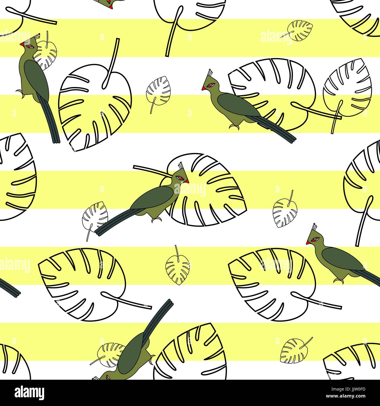 Motif à rayures avec vecteur continu de feuilles de palmier et d'oiseaux tropicaux. Peut être utilisé comme arrière-plan, d'impression etc. Illustration de Vecteur