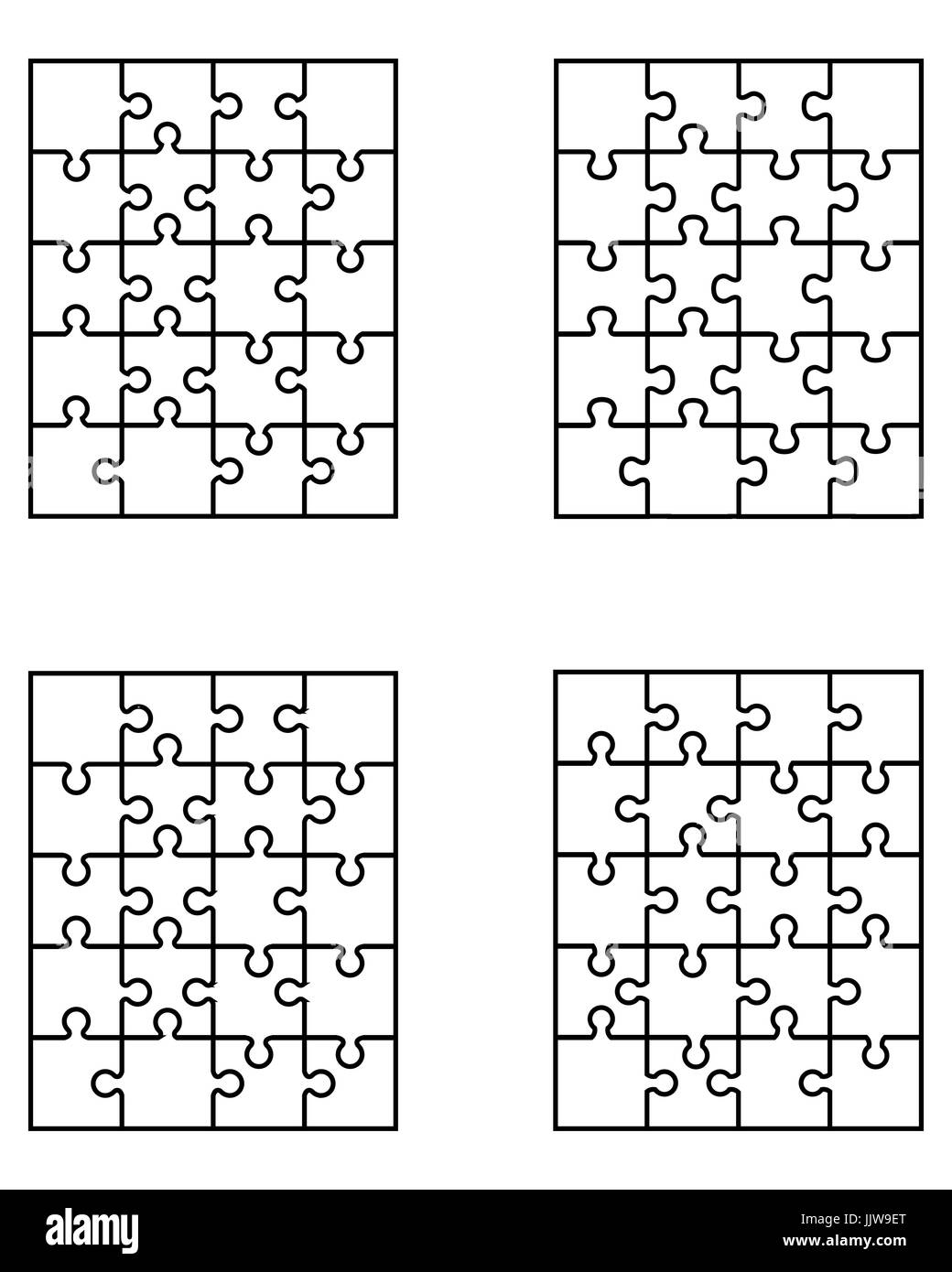 Vector illustration de quatre différents puzzles blanc, pièces séparées Banque D'Images