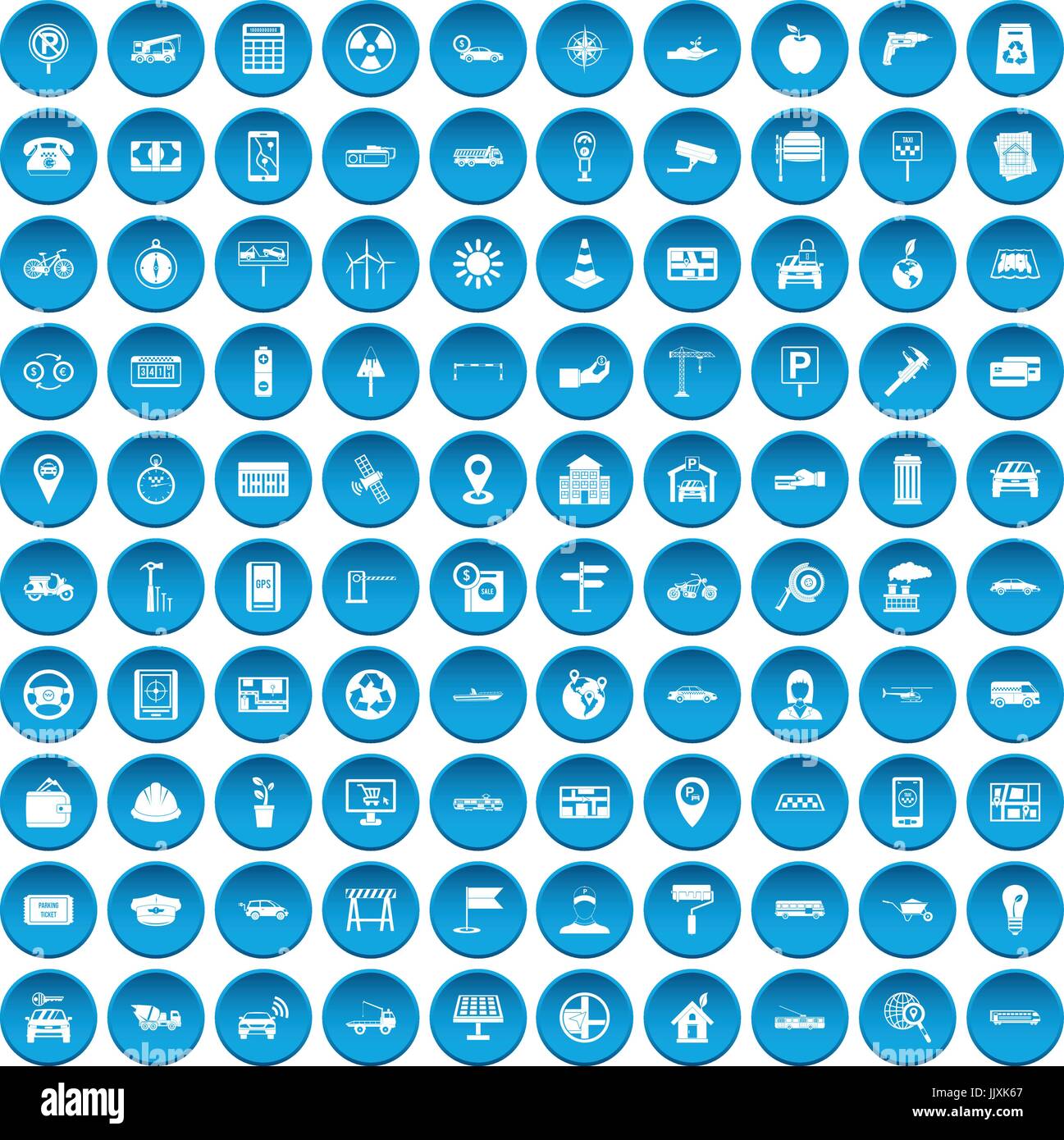 Voiture 100 blue icons set Illustration de Vecteur