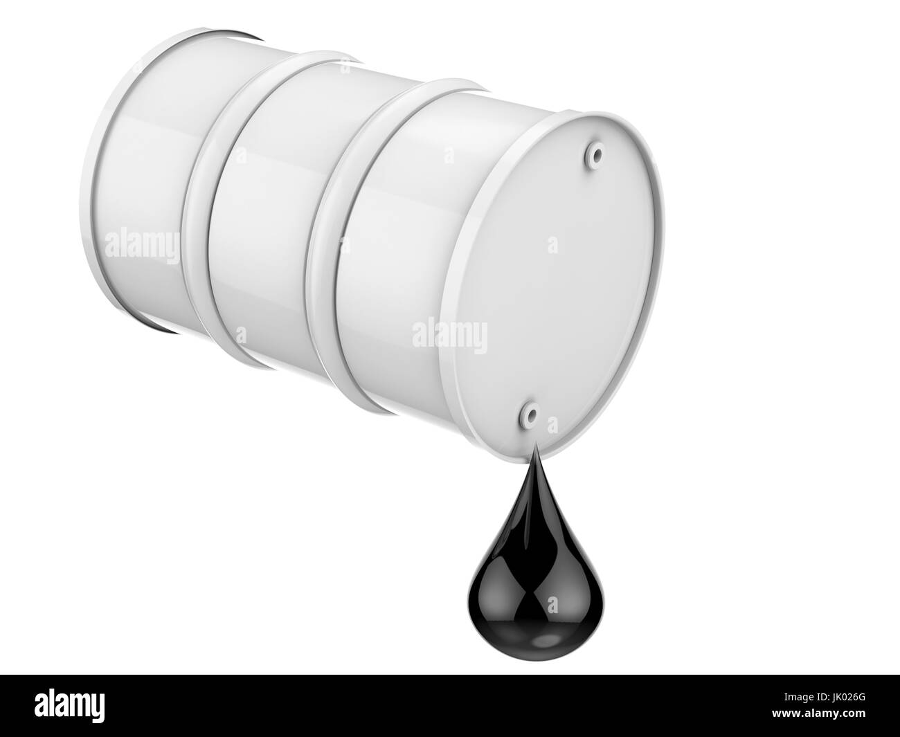 Le rendu 3D avec des gouttelettes de pétrole brut baril blanc isolated on white Banque D'Images