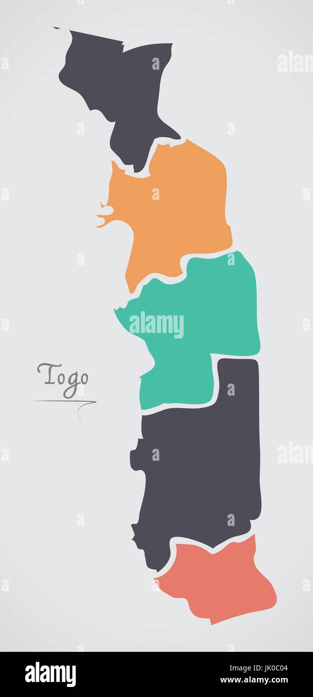 Carte du Togo avec les états et les formes rondes modernes Illustration de Vecteur