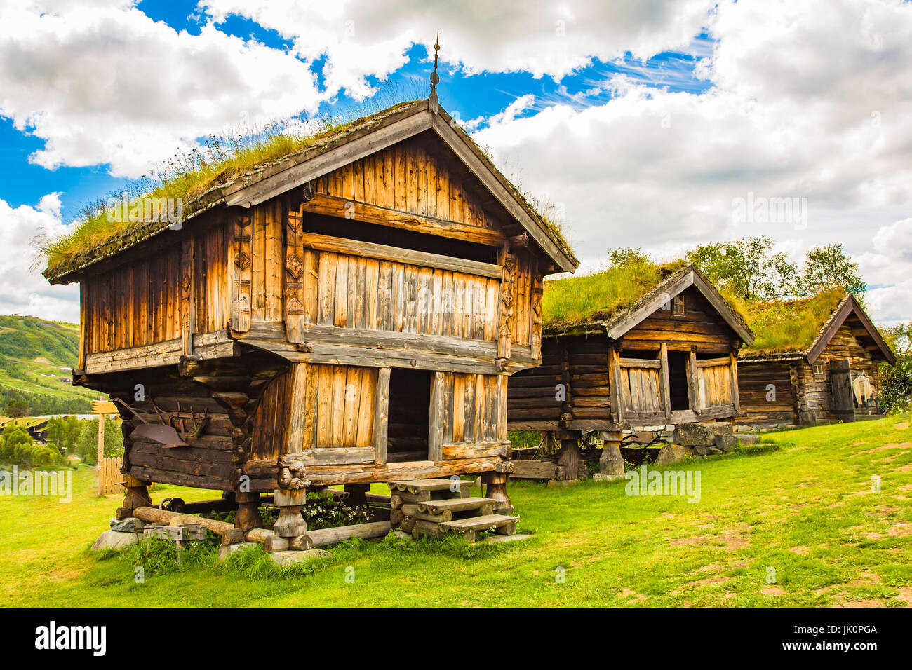 Vieilles maisons traditionnelle norvégienne. Geilo, Norvège. Banque D'Images