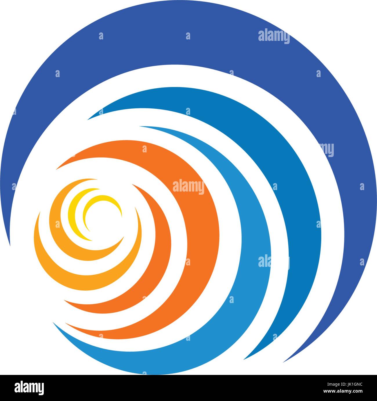Vague bleue et jaune, orange Soleil, lever et coucher de soleil logotype. Résumé isolés logo design décoratif, modèle d'élément sur fond blanc Illustration de Vecteur
