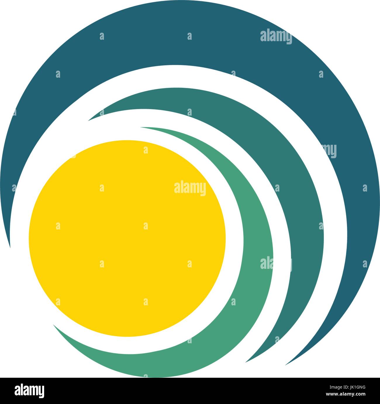 Vague bleue et jaune soleil, le coucher et le lever du soleil, logotype. Résumé isolés logo design décoratif, modèle d'élément sur fond blanc Illustration de Vecteur