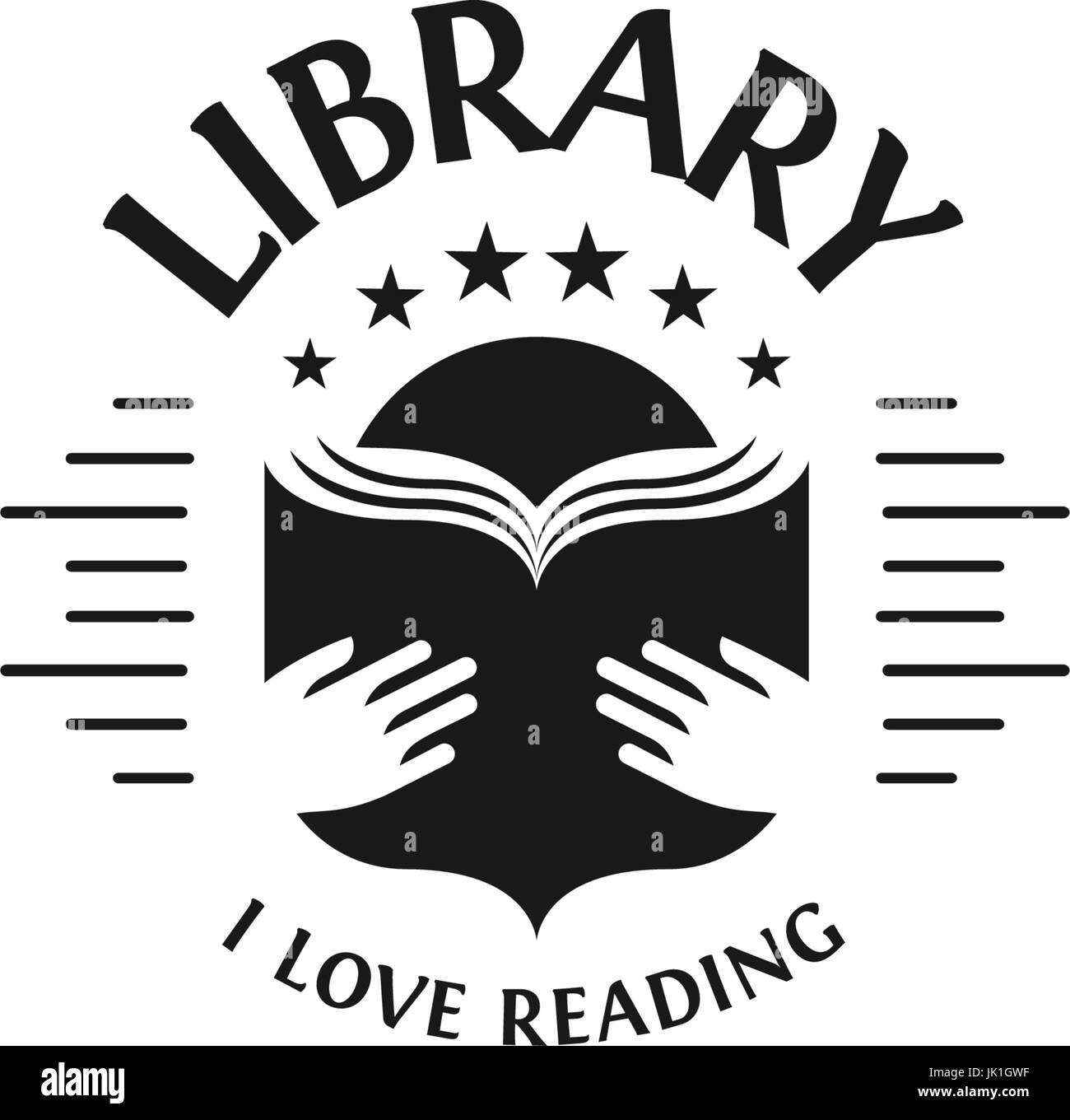 Logotype de la bibliothèque en noir et blanc sur fond blanc, de l'école logo vector, monochrome vintage signe. Université, collège stamp design rétro. Illustration de Vecteur