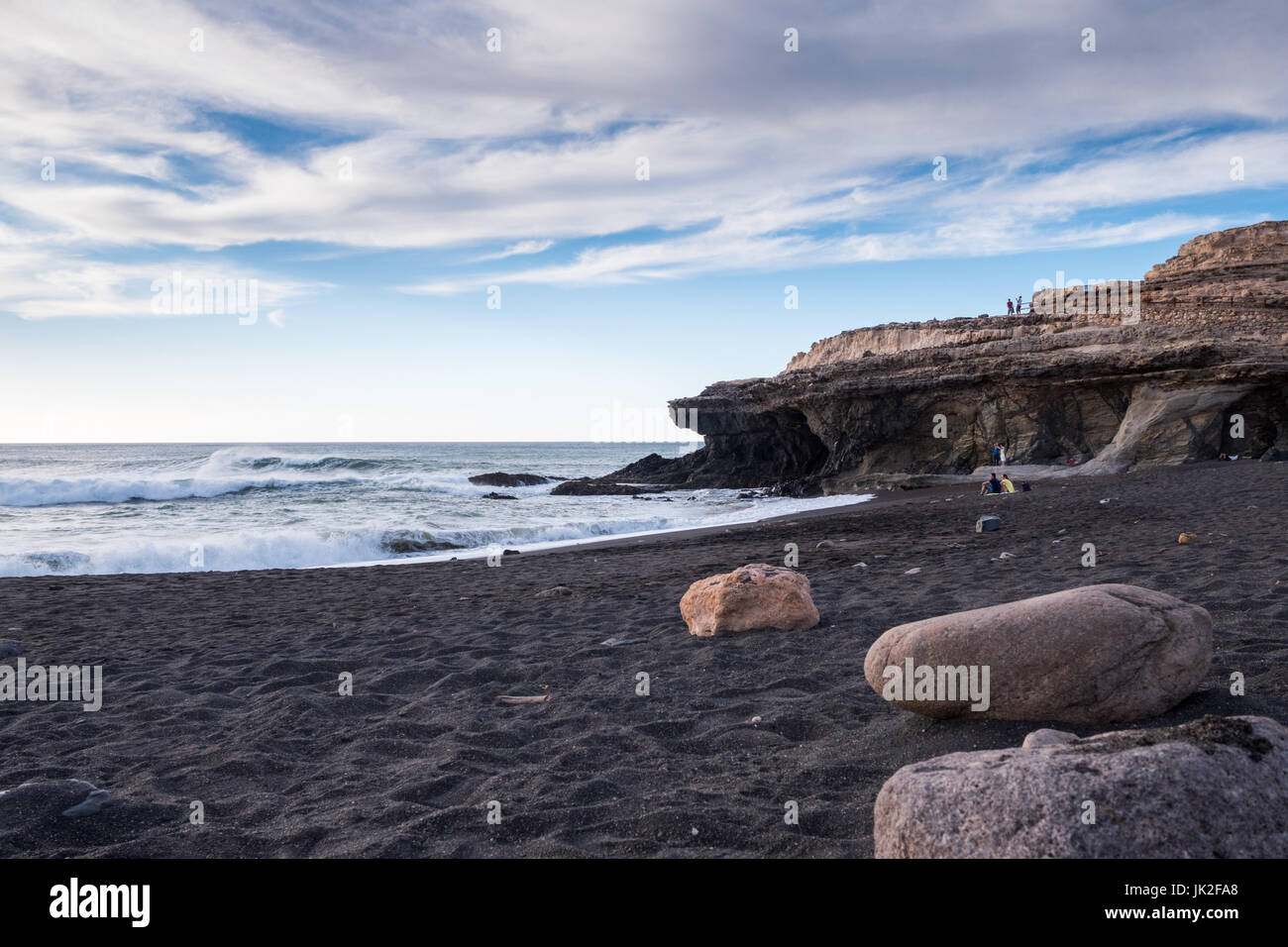 La plage de sable noir de Ajuy, Fuerteventura, Espagne Banque D'Images