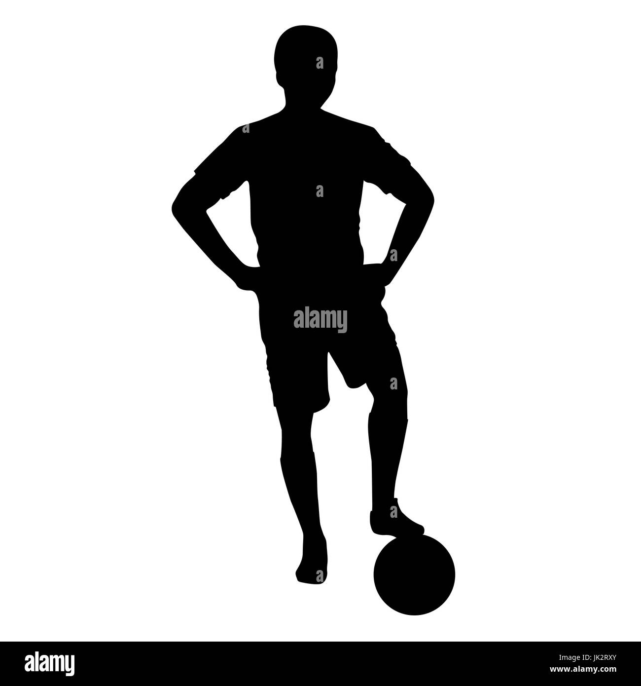 Joueur de silhouette. Joueur de football noir contours avec une balle, isolé sur fond blanc. Vector illustration Illustration de Vecteur