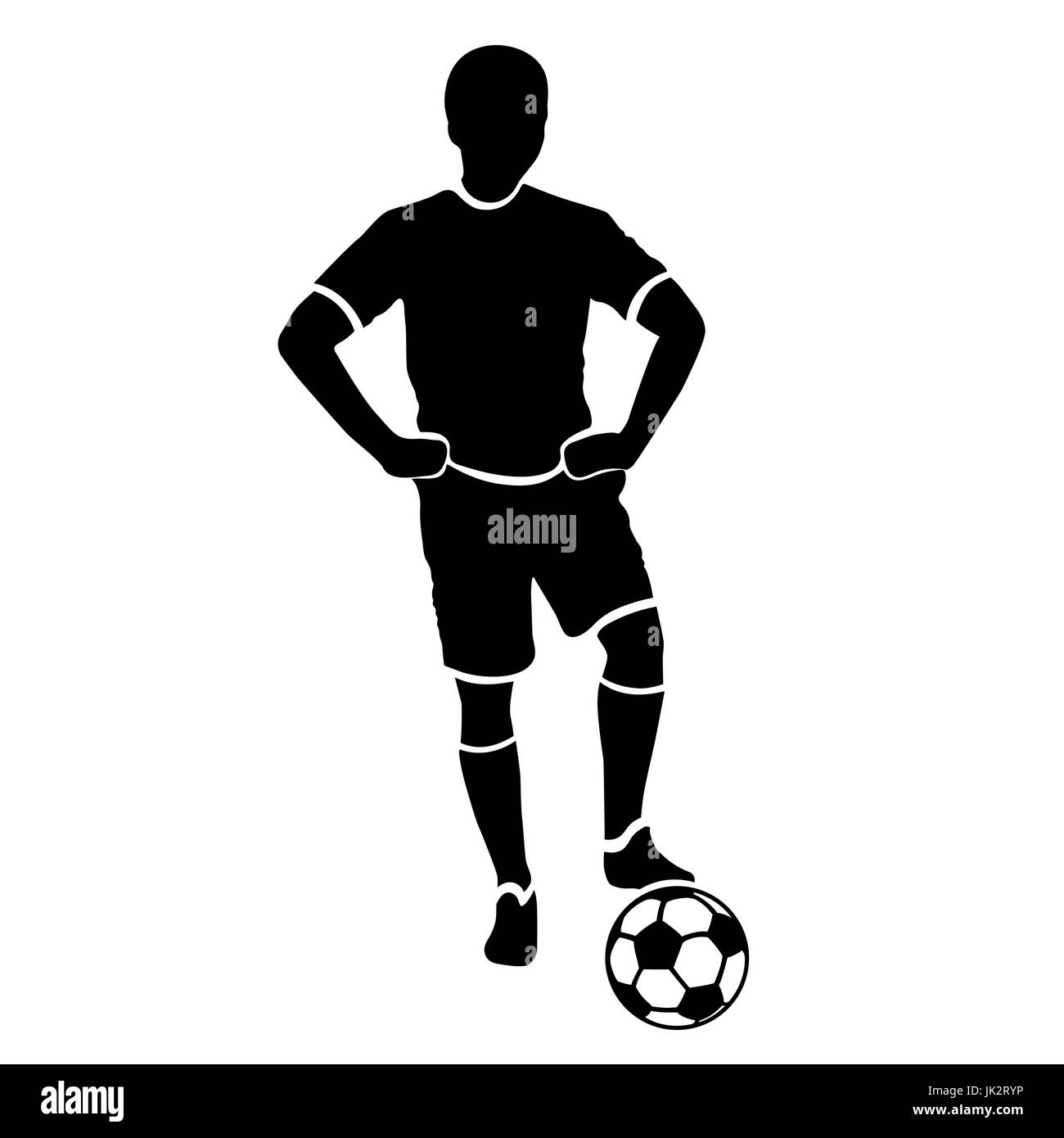 Joueur de silhouette. Joueur de football noir contours avec une balle, isolé sur fond blanc Illustration de Vecteur