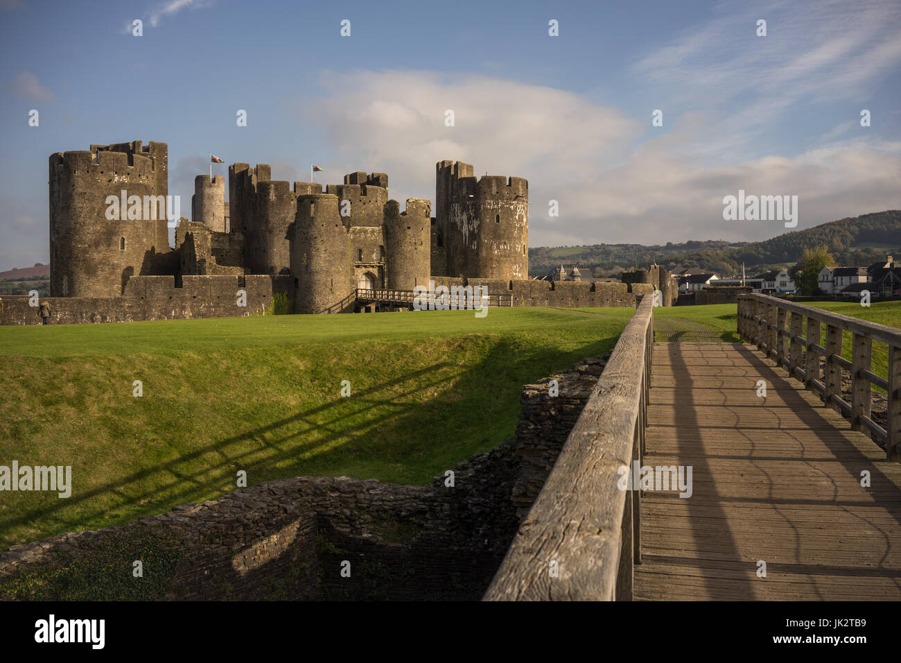 Les douves du château de Caerphilly Banque D'Images