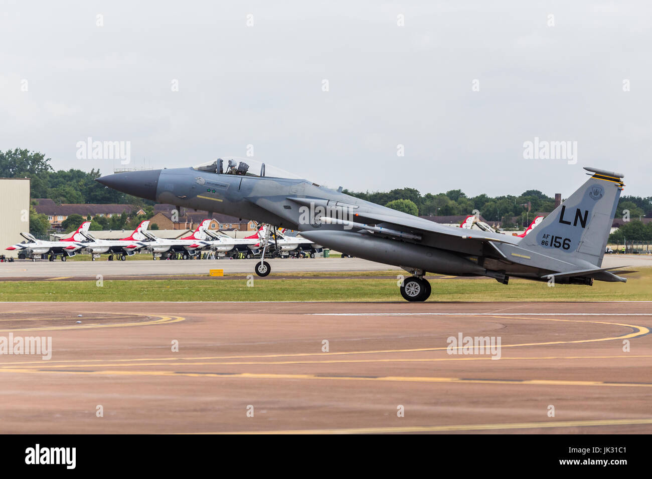 F-15C Eagle de l'USAF vu au 2017 Royal International Air Tattoo à Fairford Royal Air Force dans le Gloucestershire - airsho militaires les plus importants Banque D'Images