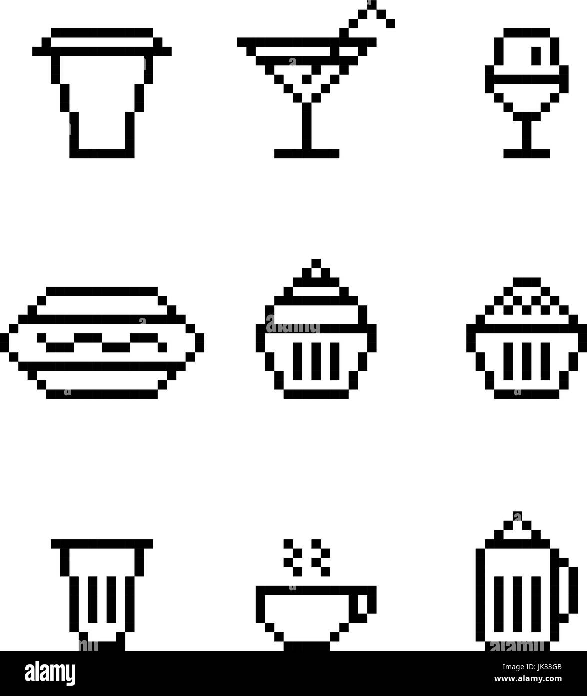 Pixel Art De Boire De L Eau Vaisselle Verre Gateau Au Fromage Saucisse Image Vectorielle Stock Alamy
