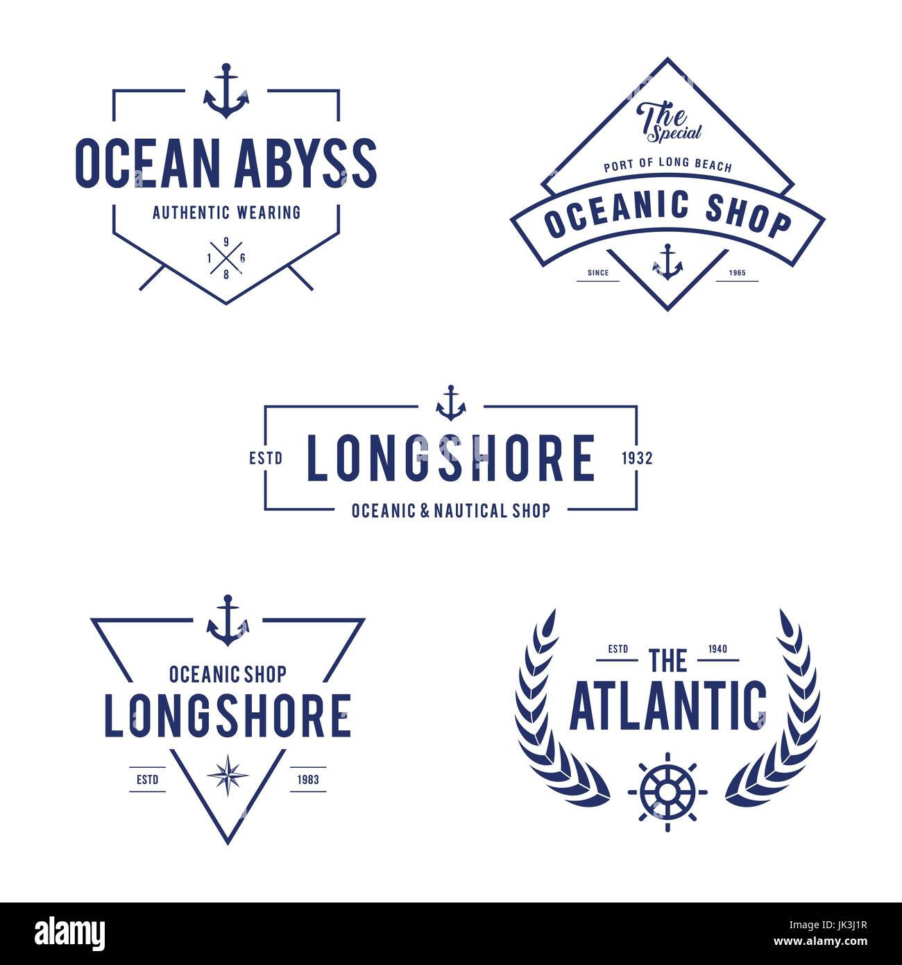 Nautique vintage et de l'océan, l'insigne de l'étiquette de l'élément de design rétro Illustration de Vecteur