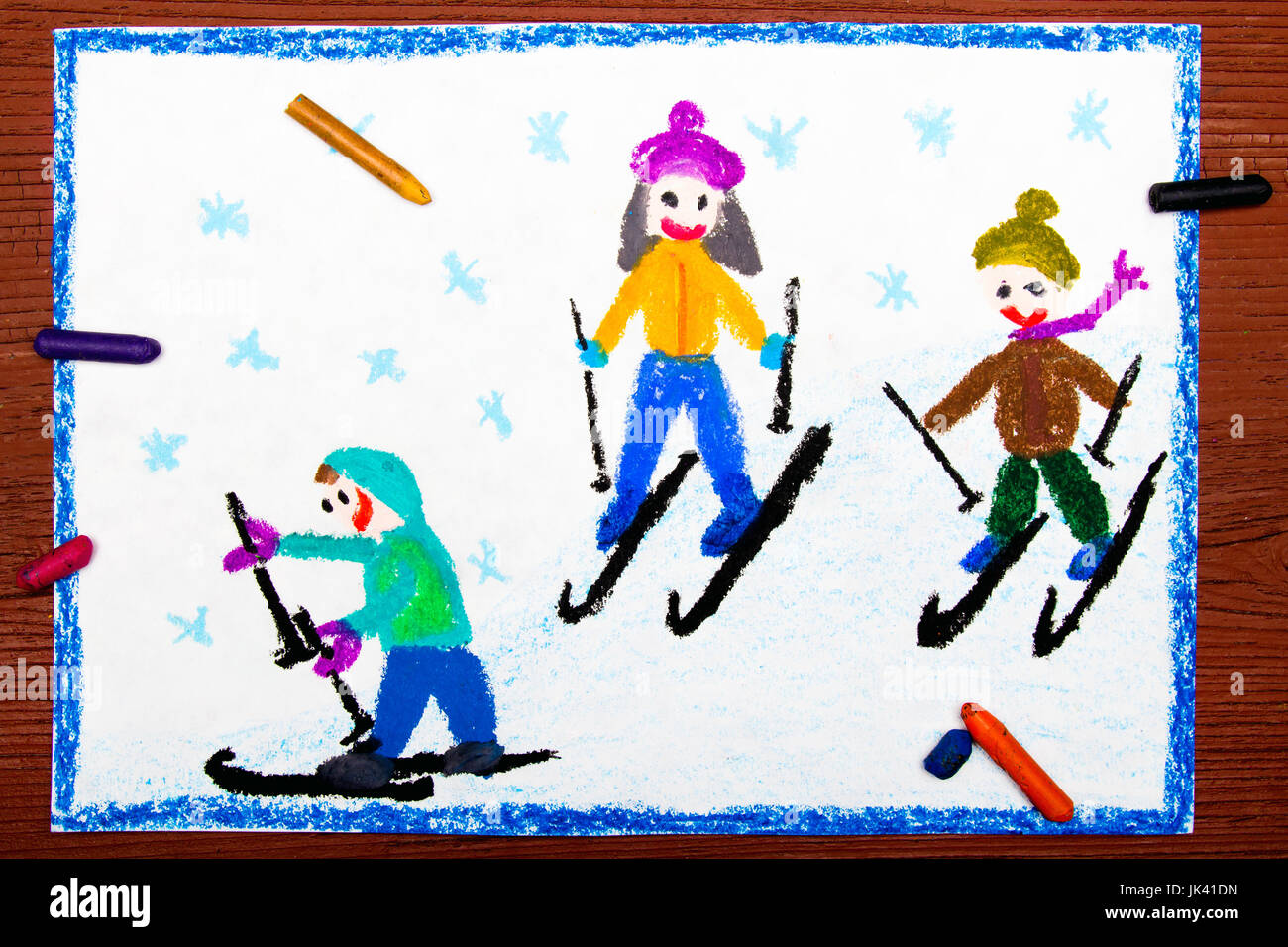 Dessin En Couleurs L Apprentissage Du Ski Pour Les Enfants Photo Stock Alamy