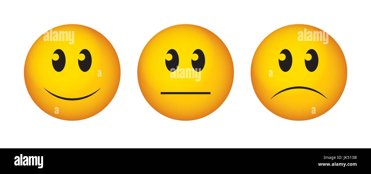 Sans rire, heureux et triste émoticône. Boutons pour voter sur l'enquête. Illustration de Vecteur