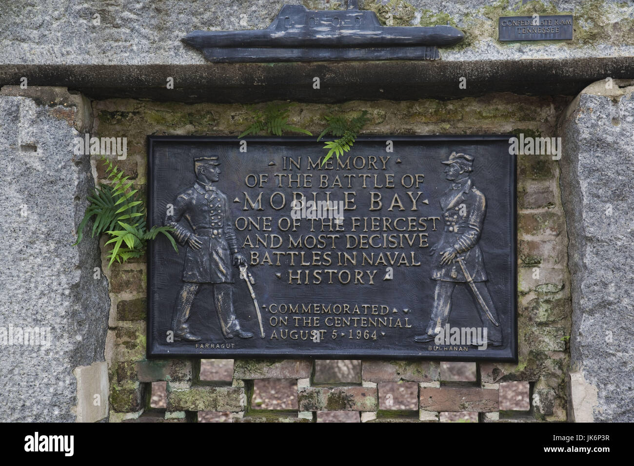 USA, Alabama, Mobile, Bienville Square, plaque commémorative de la bataille de la baie de Mobile Banque D'Images