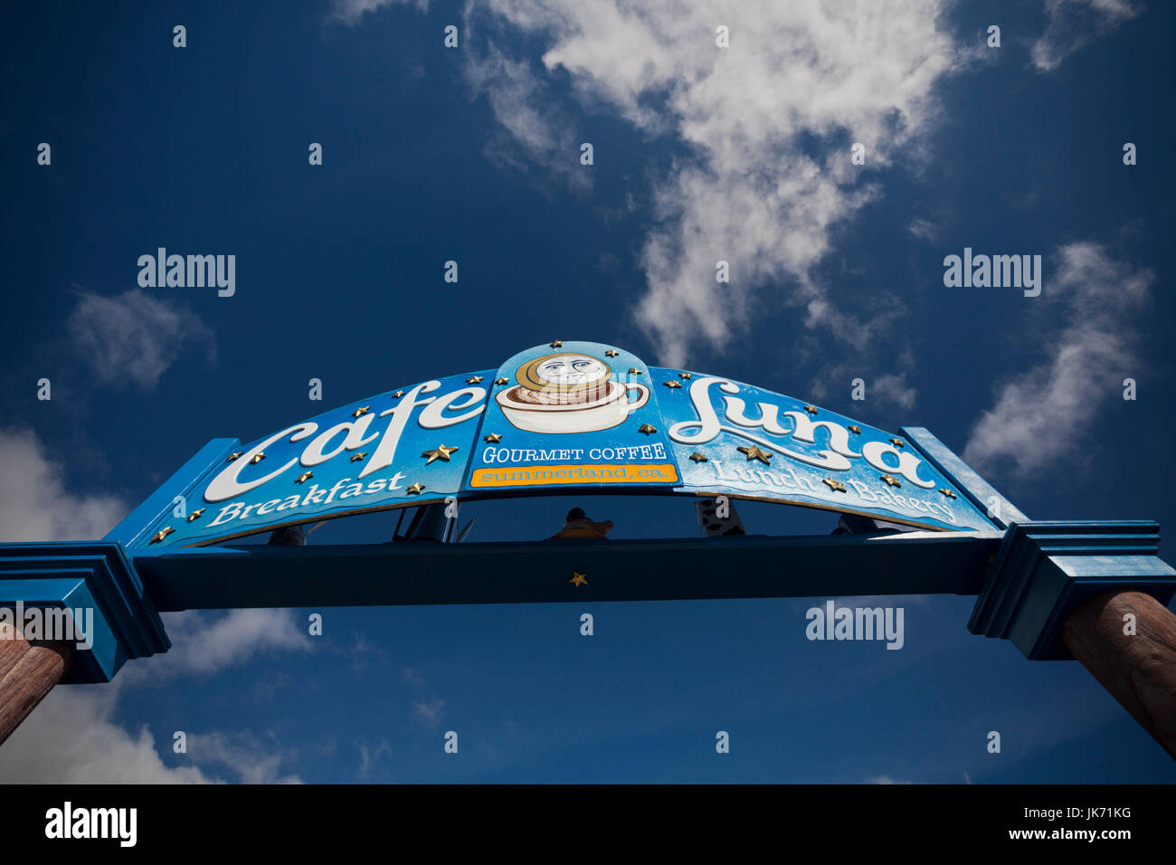 États-unis, Californie, Californie du Sud, Summerland, signe pour le café Luna Banque D'Images