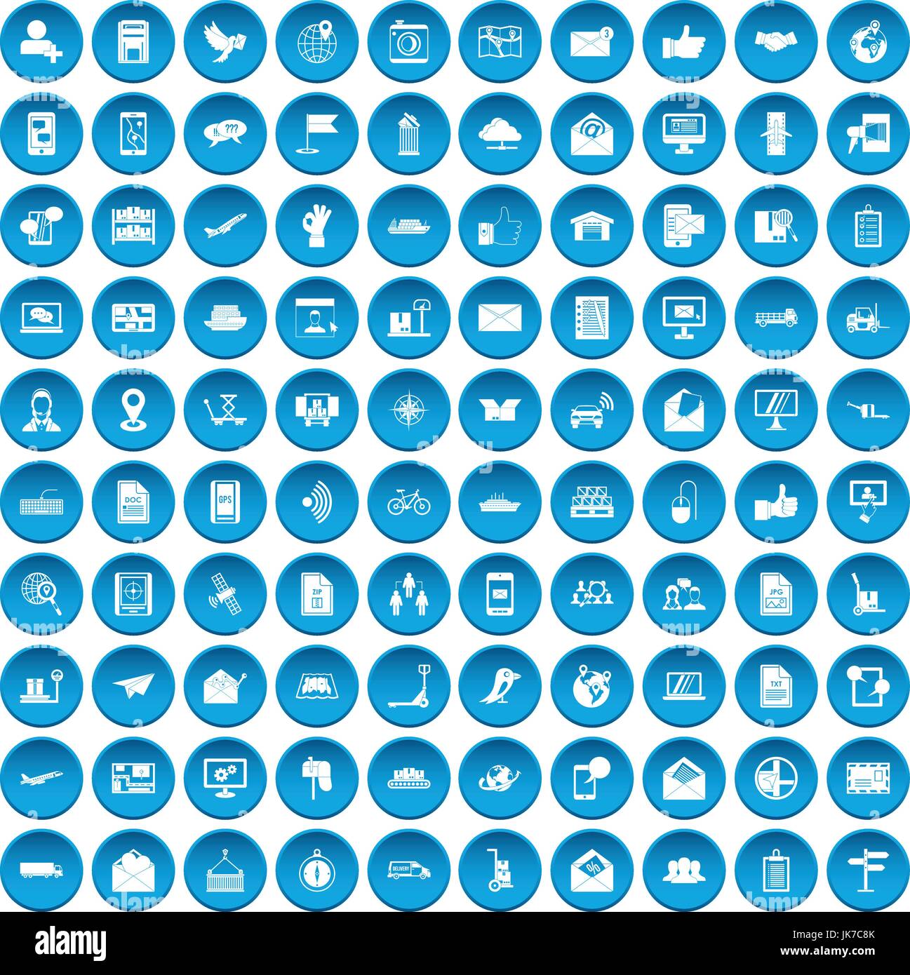 100 post et mail icons set blue Illustration de Vecteur