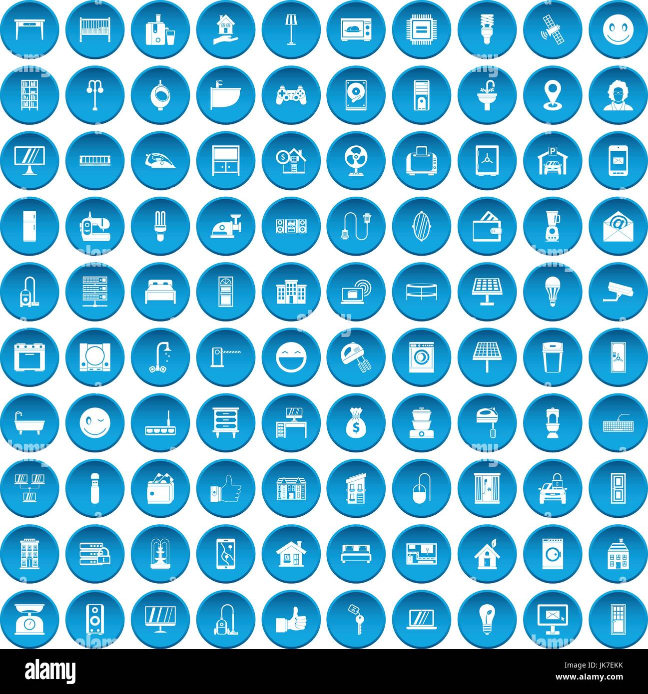 100 smart house blue icons set Illustration de Vecteur