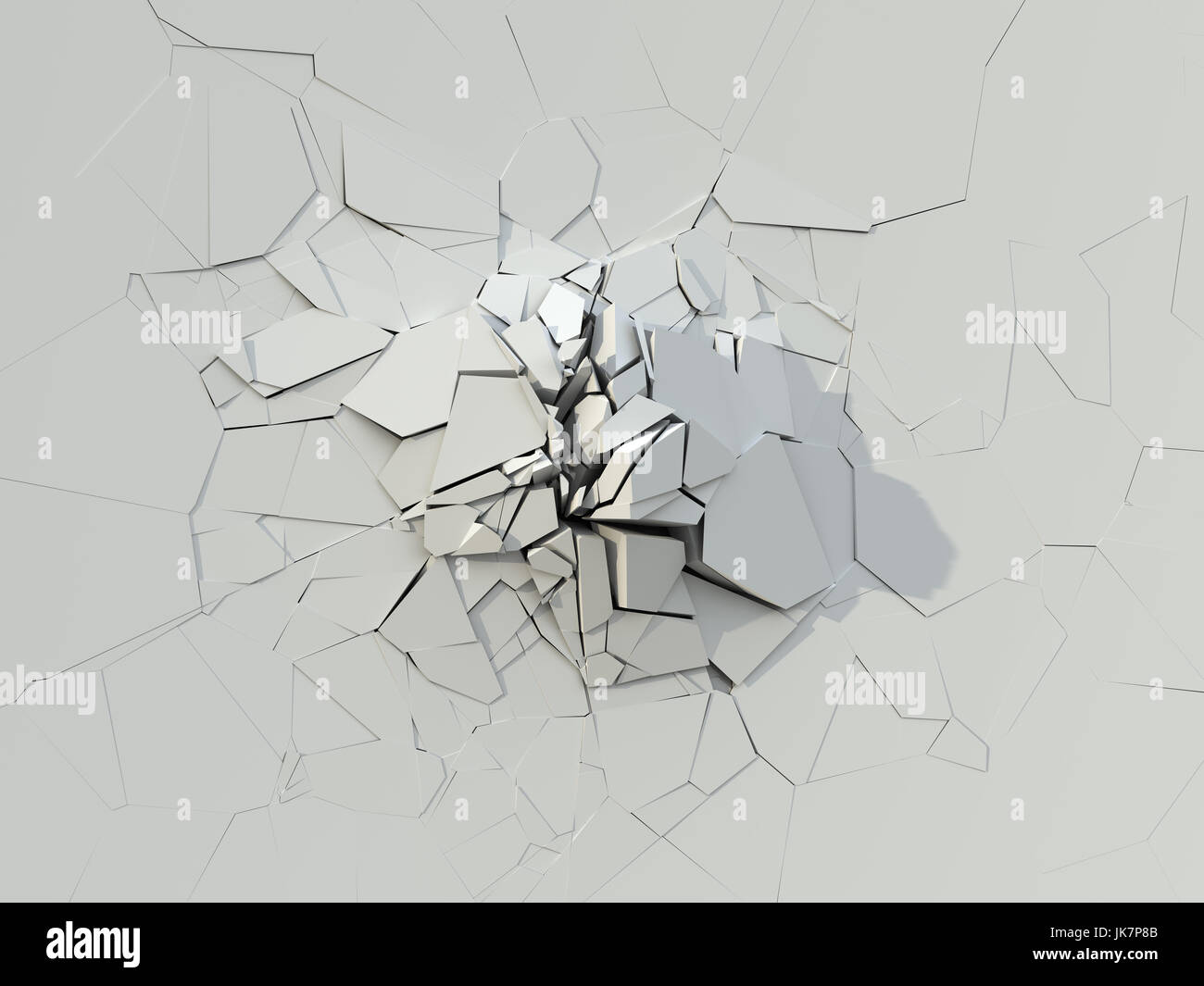 La destruction de la paroi en béton blanc. 3D Illustration. Banque D'Images