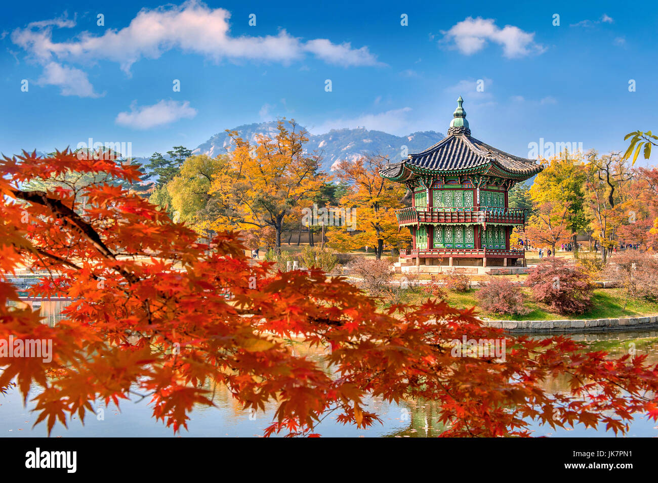 Gyeongbokgung et Soft focus de l'érable en automne, Corée. Banque D'Images