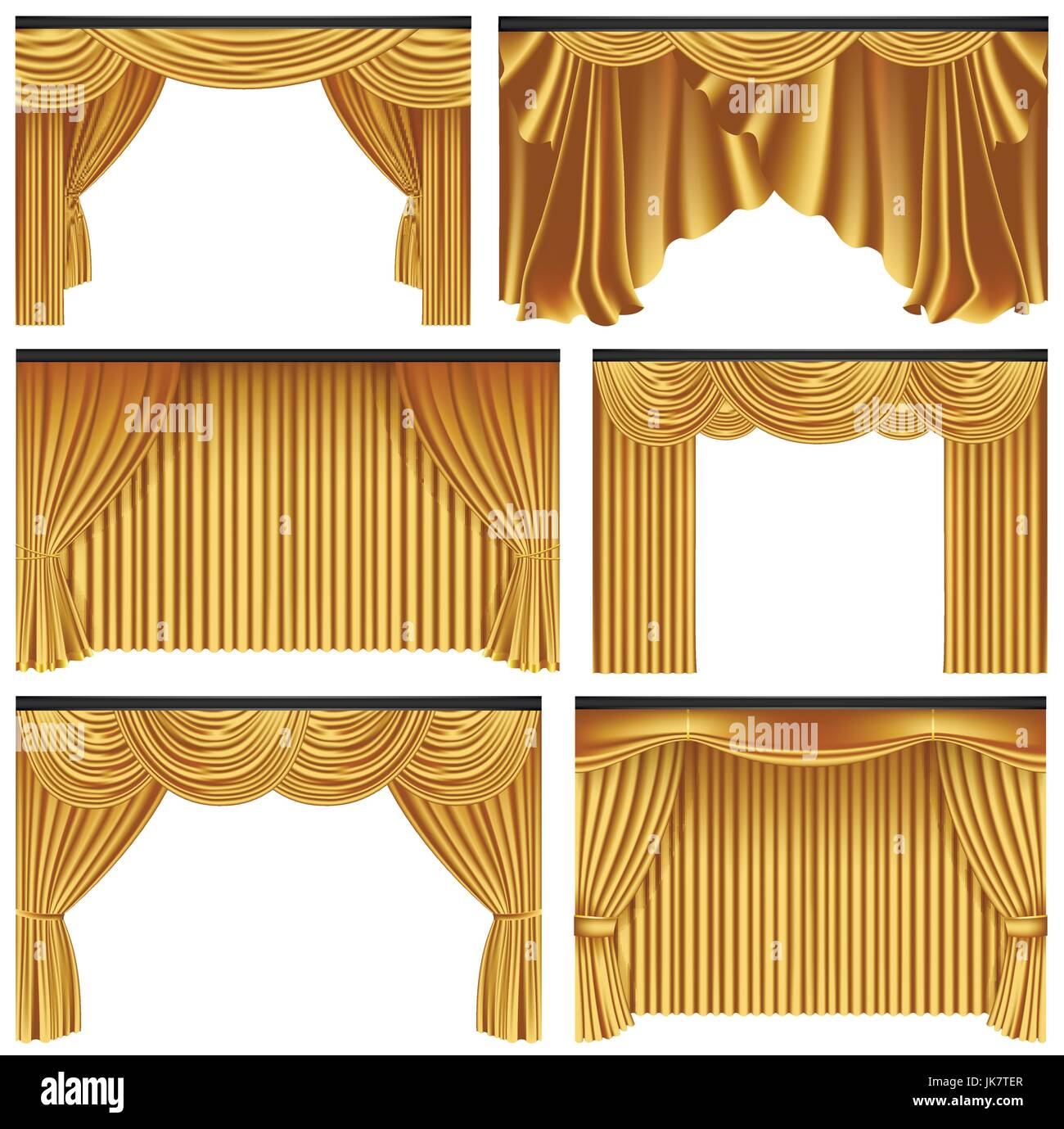 Ensemble de rideaux et draperies de luxe d'or sur fond blanc, vector illustration réaliste Illustration de Vecteur