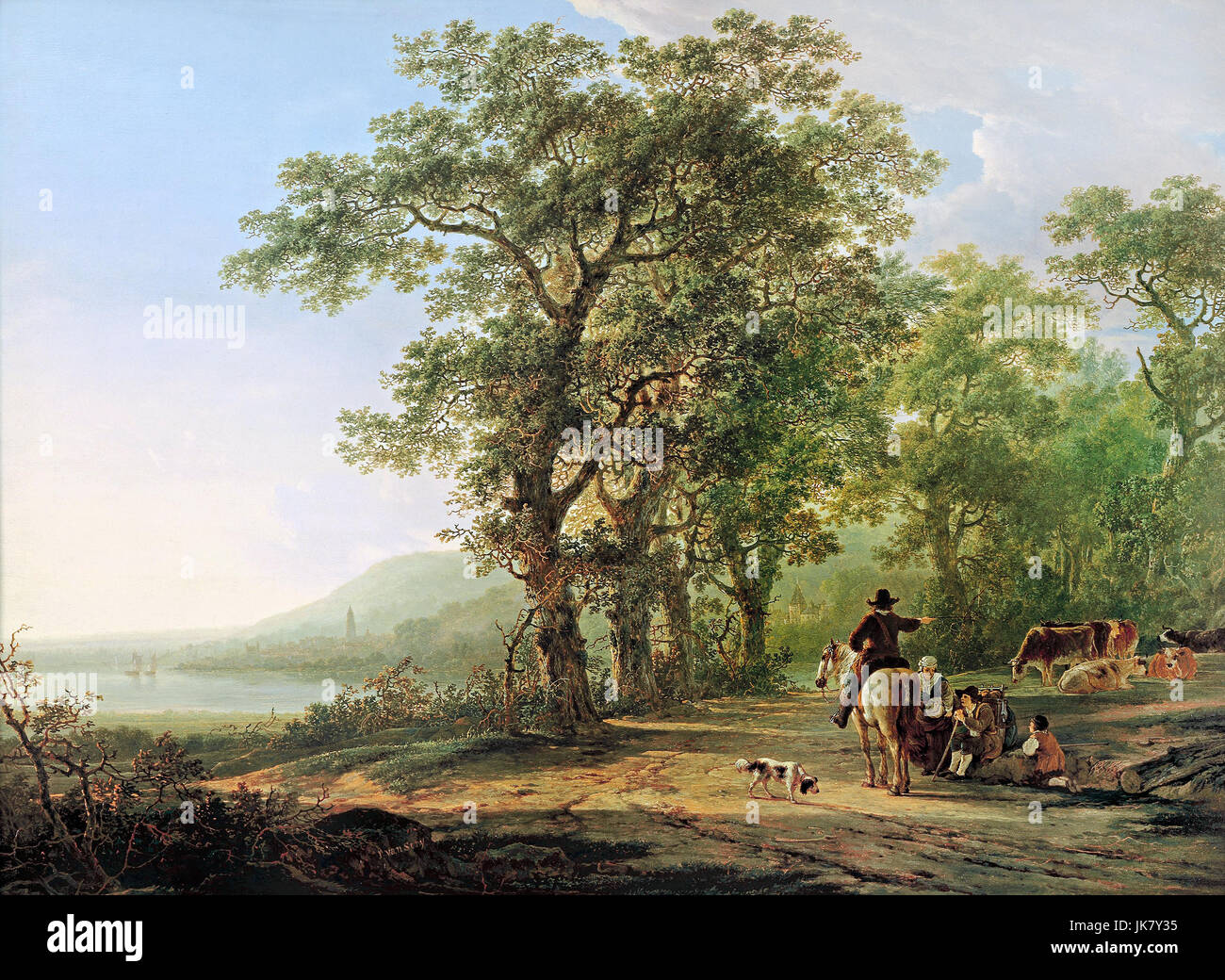Jacob van Strij, figures dans un paysage forestier. Circa 1790. Huile sur panneau de bois. . Art Gallery of South Australia, North Terrace, l'Australie. Banque D'Images
