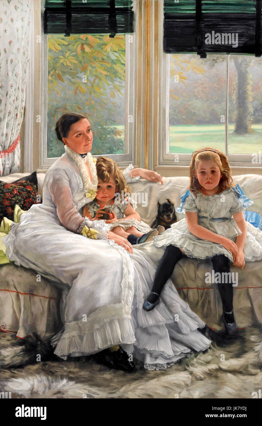James Tissot, Portrait de Mme Catherine Smith Gill et deux de ses enfants 1877 Huile sur toile. Walker Art Gallery, Liverpool, Angleterre. Banque D'Images