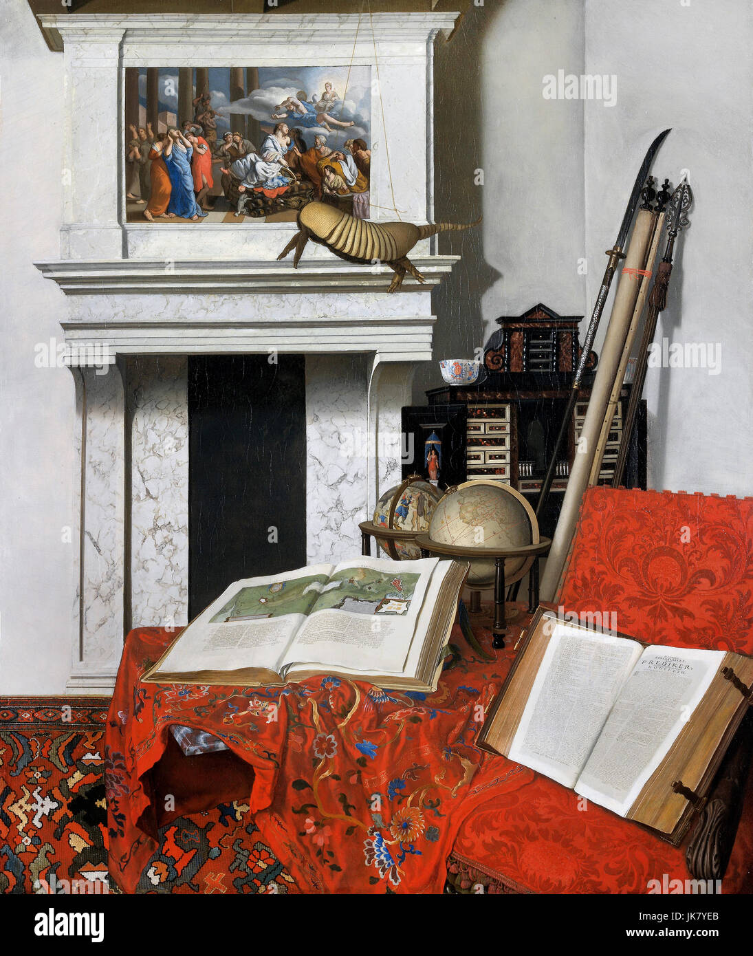 Jan van der Heyden, coin chambre avec des curiosités 1712 Huile sur toile. Musée des beaux-arts, Budapest, Hongrie. Banque D'Images