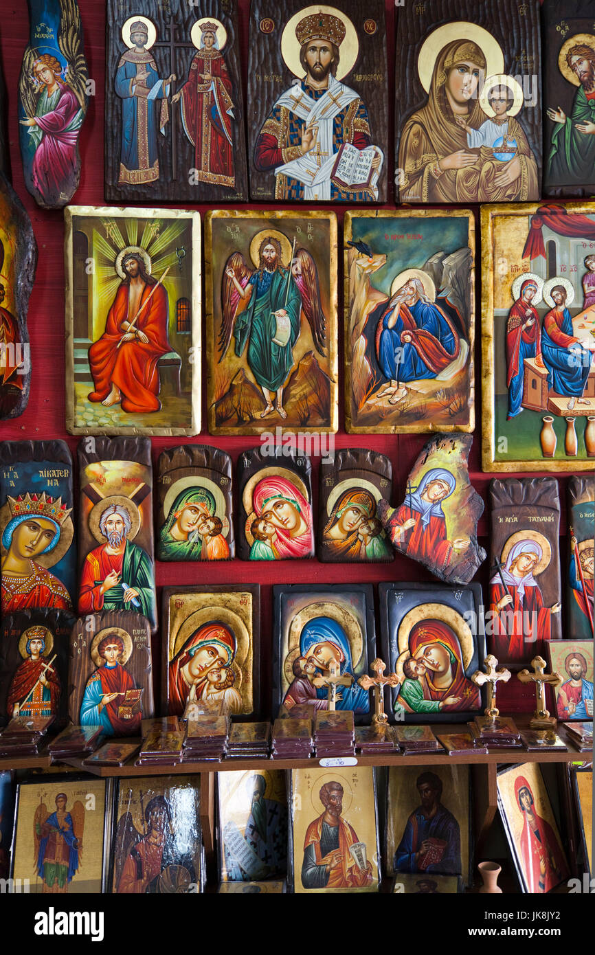 Israël, la Galilée, Kafr-Kana, site de Jésus Christ transformer l'eau en vin lors d'un mariage selon la Bible, des peintures religieuses, icônes Banque D'Images