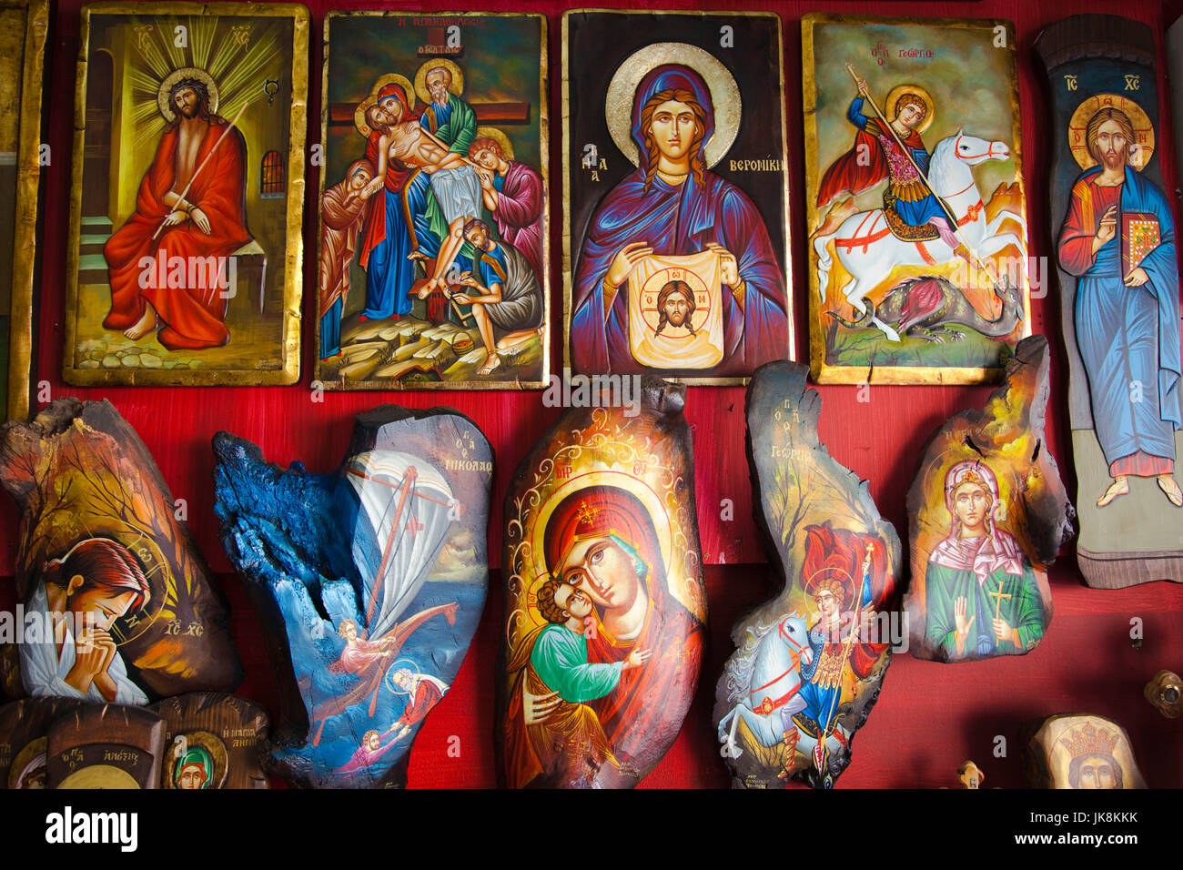 Israël, la Galilée, Kafr-Kana, site de Jésus Christ transformer l'eau en vin lors d'un mariage selon la Bible, des peintures religieuses, icônes Banque D'Images