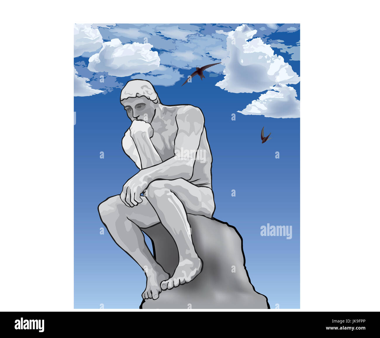 Homme penseur concept illustration. le penseur statue par le sculpteur français Rodin. Banque D'Images