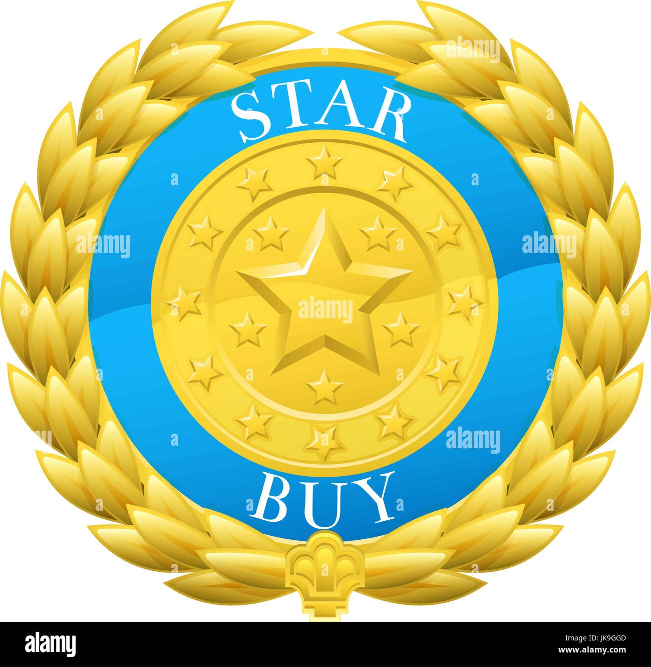 Gold Star Acheter gagnant la médaille de couronne de laurier Illustration de Vecteur
