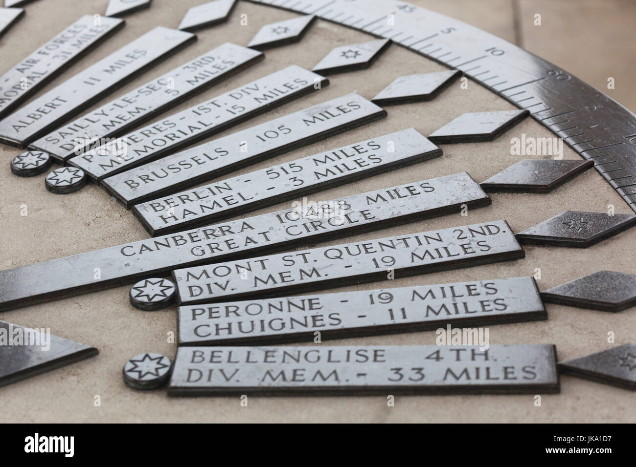 France, Picardie, Somme, Somme de bataille, Villers-Bretonneux, Mémorial National Australien à des soldats perdus au cours de la Première Guerre mondiale, le niveau de détail de la carte Banque D'Images