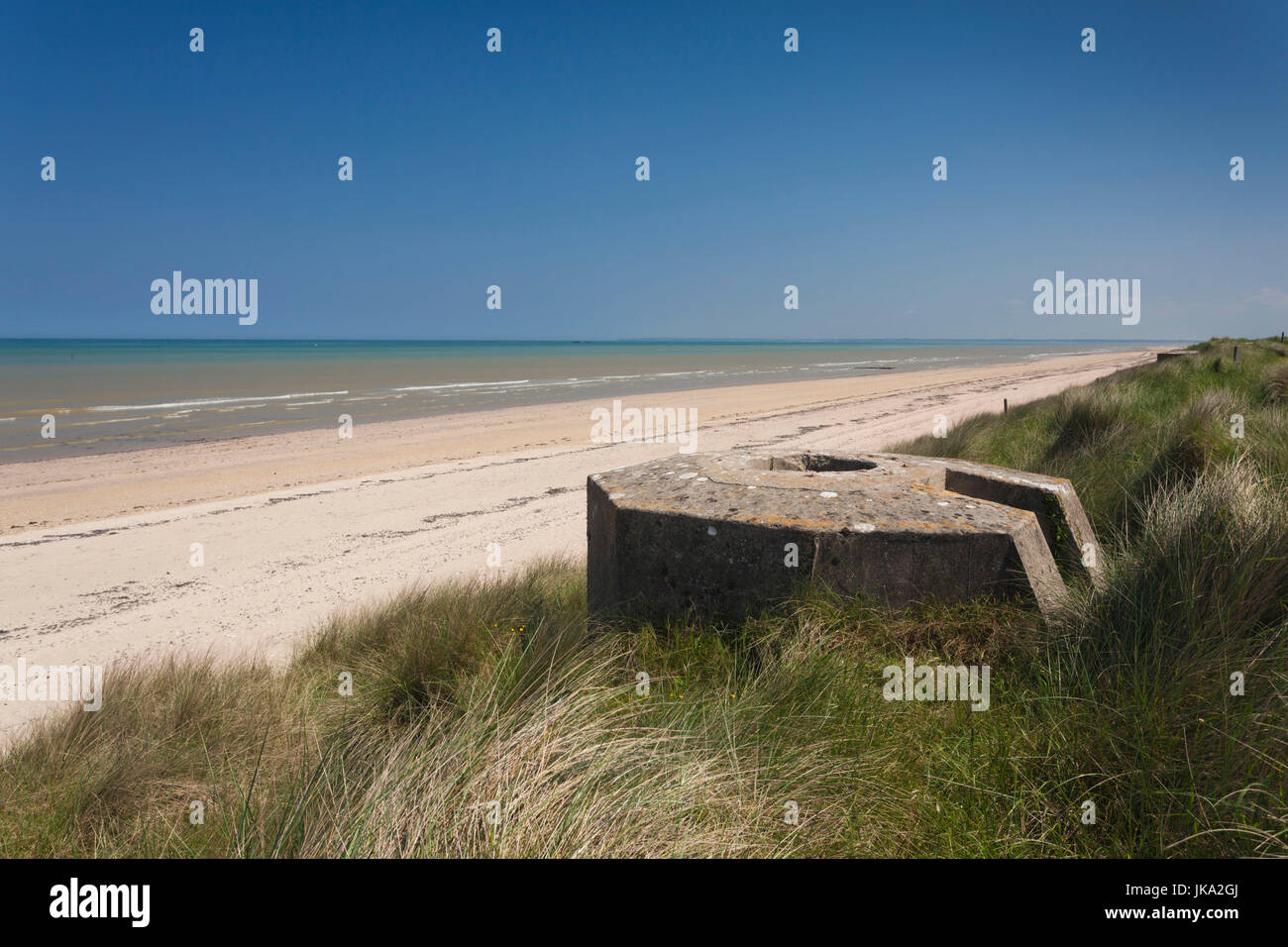 France, Normandie, Manche, Plages du Débarquement, WW2 D-Day de l'époque de l'invasion d'Utah Beach, Sainte Marie du Mont, des ruines de bunkers allemands Banque D'Images