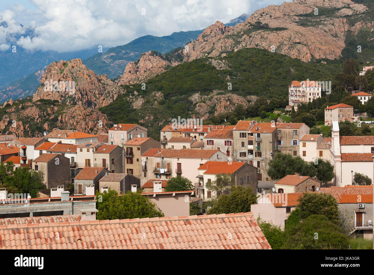 France, Corse, Corse-du-Sud, Calanche de Piana, augmentation de la région, vue sur la ville Banque D'Images