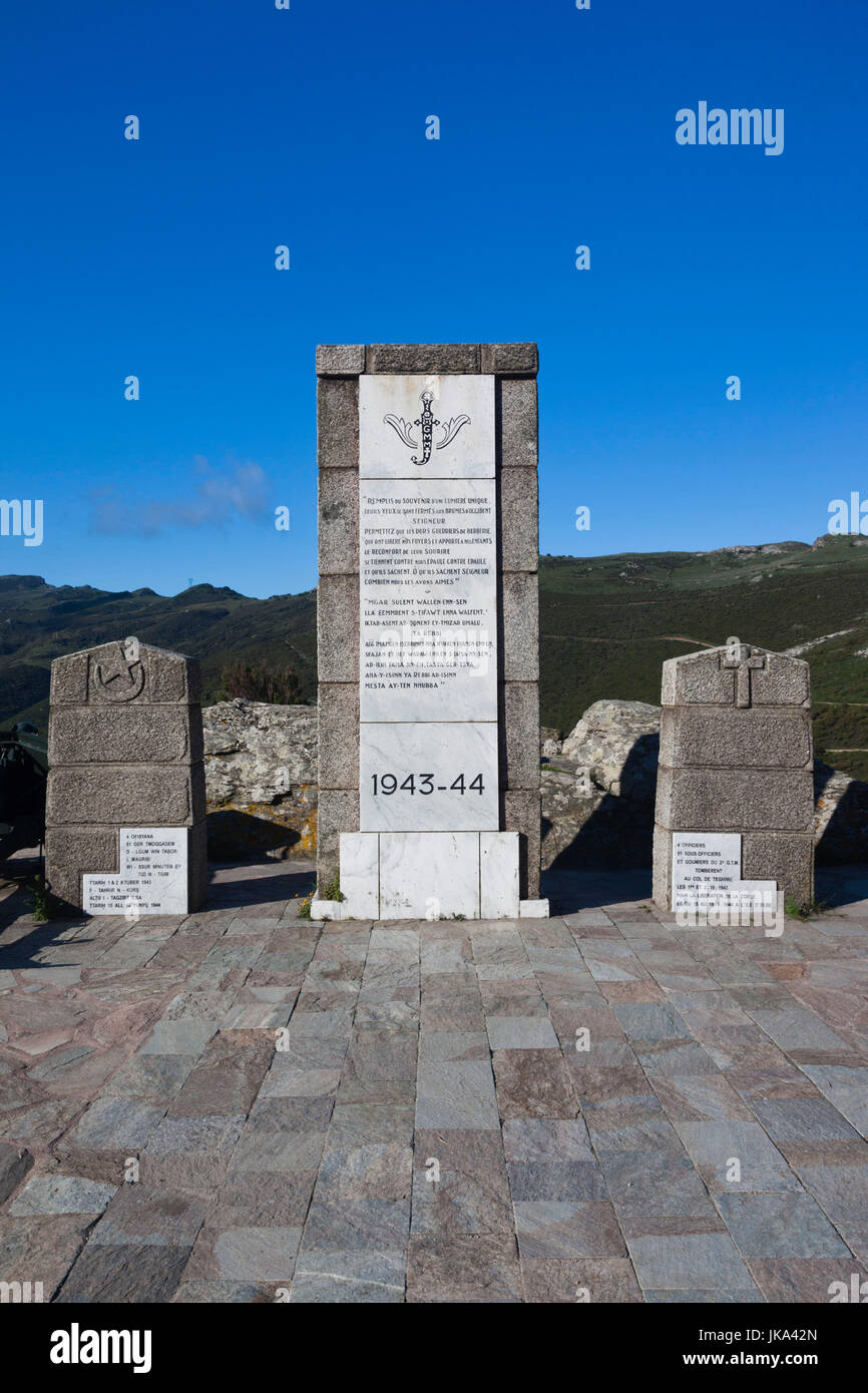 France, Corse, Haute-Corse Ministère, le Nebbio, Patrimonio, Col de Teghime pass, Monument de la libération de la Corse en 1943, destiné à la libre soldats français d'Afrique du Nord Banque D'Images