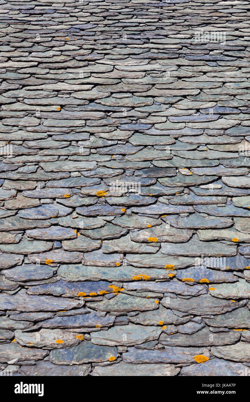 France, Corse, Haute-Corse Ministère, Le Cap Corse, Nonza, tuile en pierre détail Banque D'Images