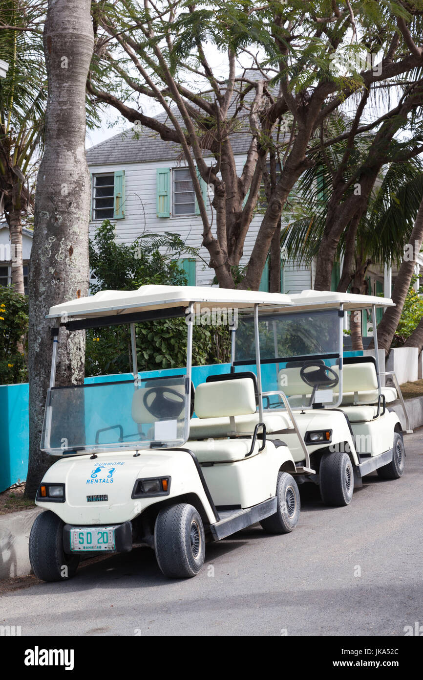 Bahamas, Île Eleuthera, Harbour Island, island golf cart Banque D'Images