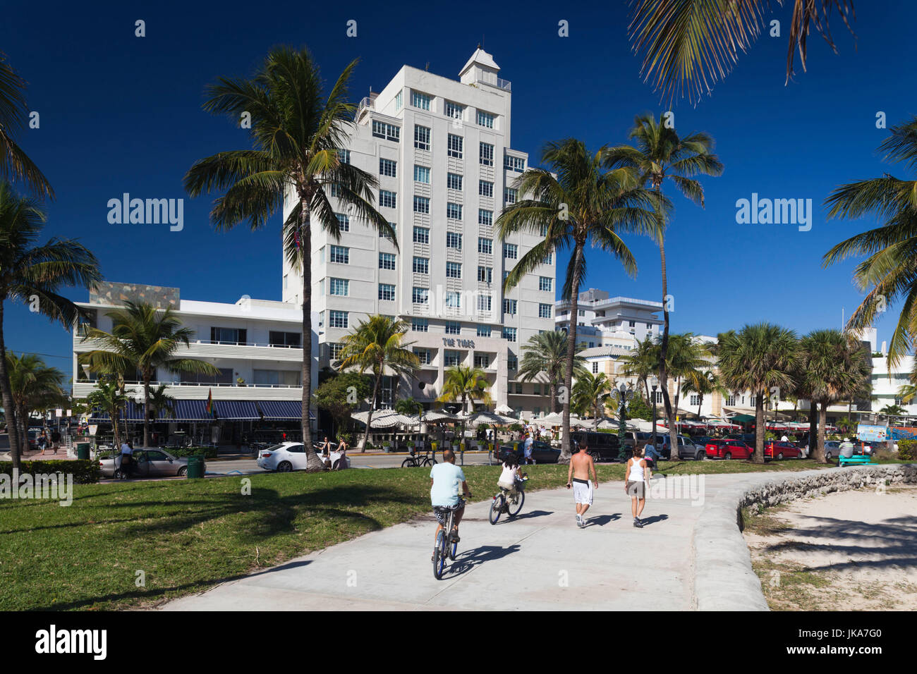 USA, Florida, Miami Beach, South Beach hotels sur Ocean Drive, à South Beach, Promenade Banque D'Images USA, Florida, Miami Beach, South Beach hotels sur Ocean Drive, à South Beach, Promenade Banque D'Images