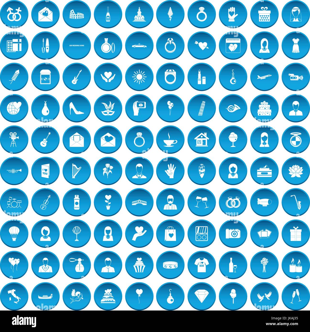 Mariage 100 icons set blue Illustration de Vecteur