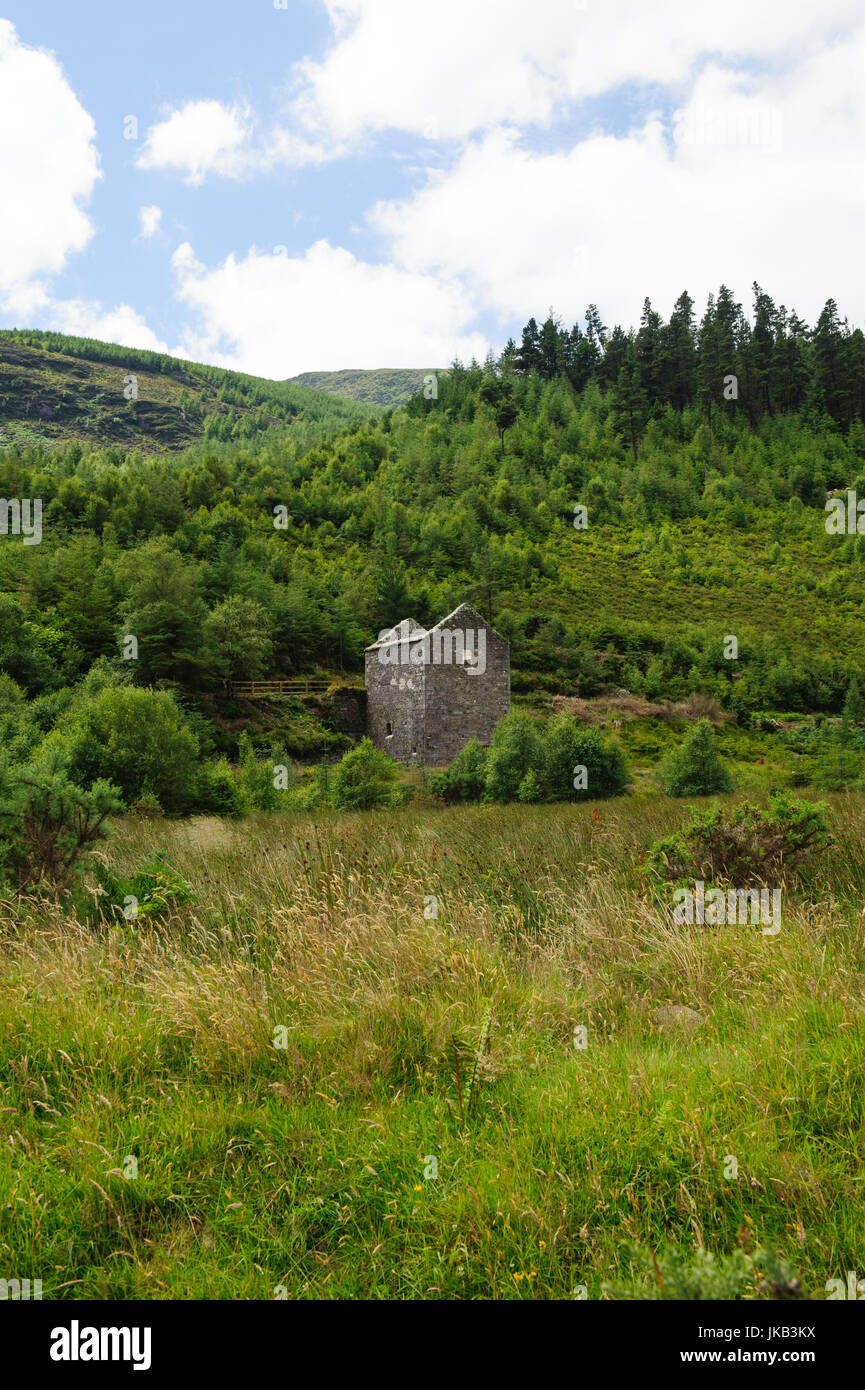 Vieille maison dans la vallée de Glenmalure concasseur. C'est une région de archelogical, historique, naturel et culturel, l'année 1860. Banque D'Images