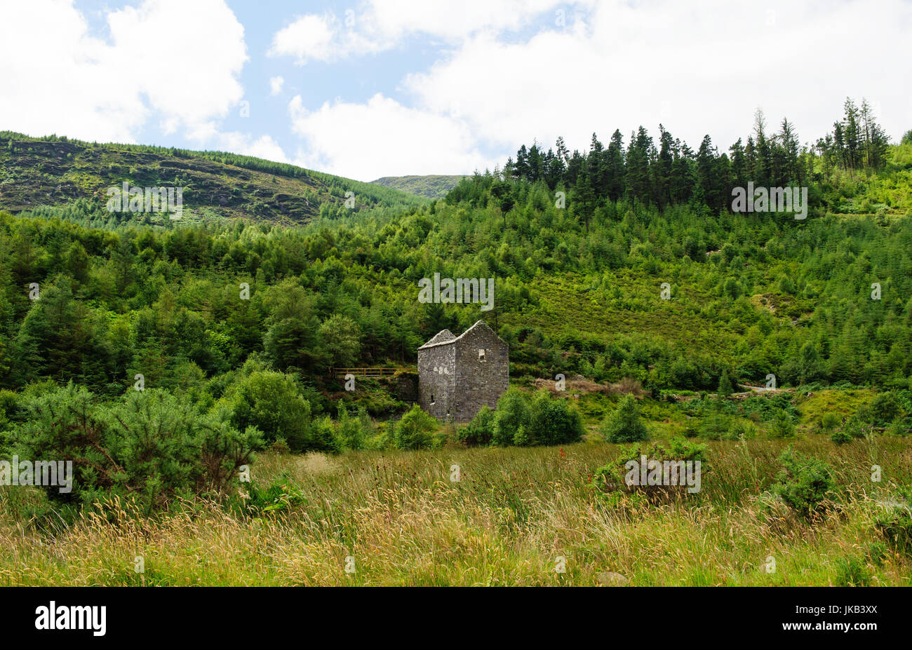 Vieille maison dans la vallée de Glenmalure concasseur. C'est une région de archelogical, historique, naturel et culturel, l'année 1860. Banque D'Images