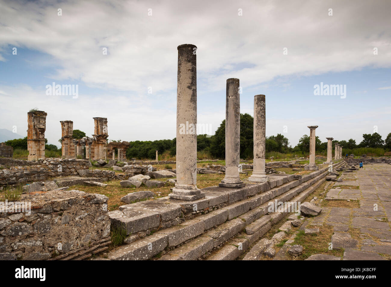 Grèce, Macédoine orientale et Thrace, Philippes, ruines de l'ancienne ville fondée en 360 avant J.-C., vue sur le Forum Banque D'Images