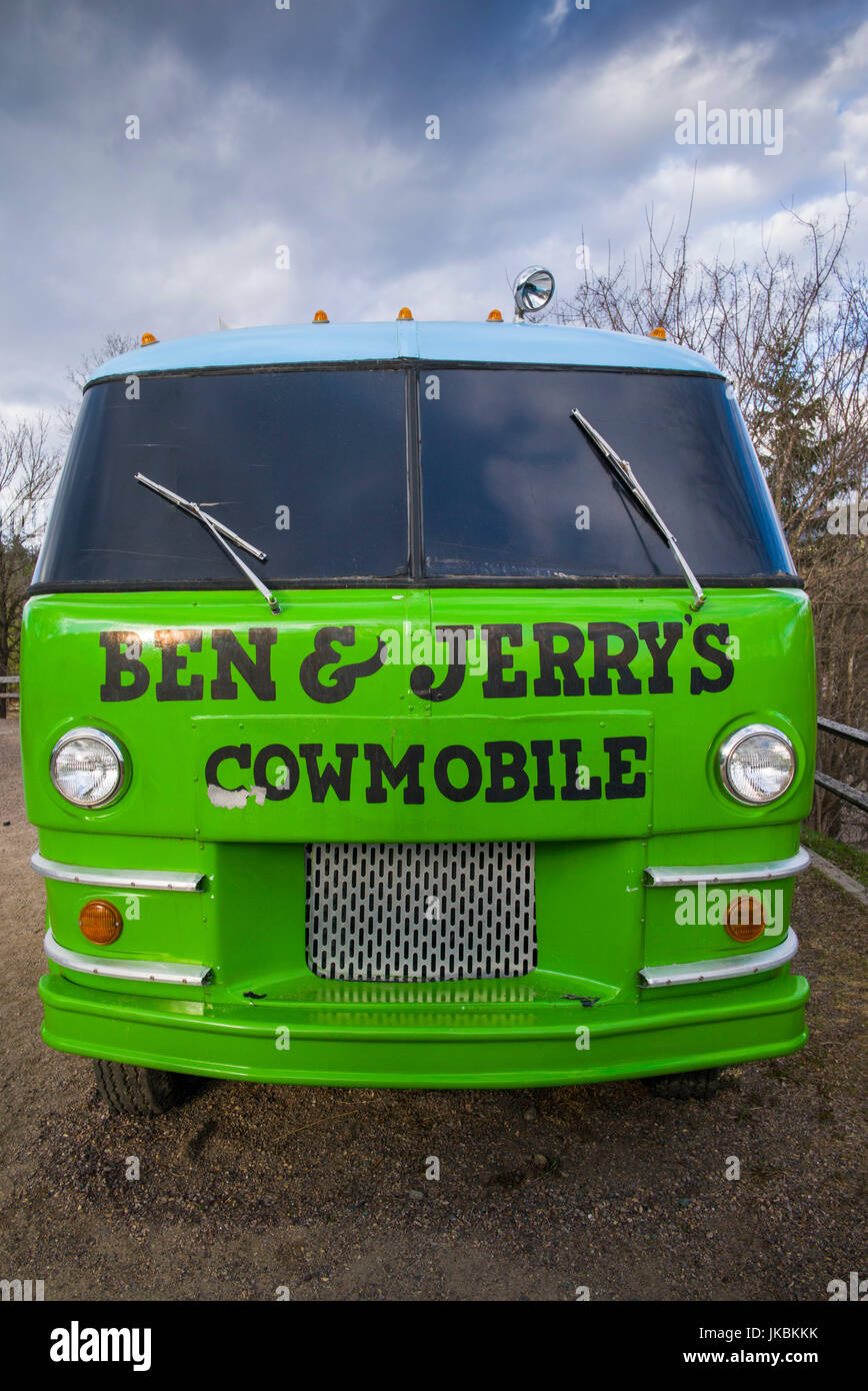 USA, New York, Waterbury, la glace Ben & Jerry's World, la Cowmobile Banque D'Images