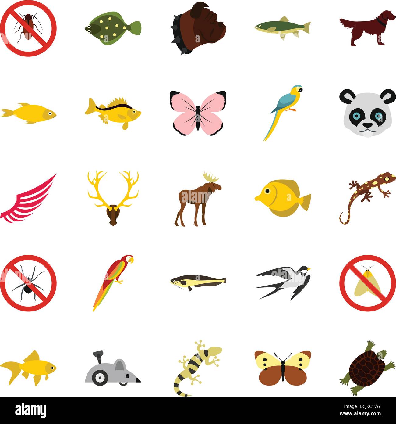 Les animaux d'Asie, style plat icons set Illustration de Vecteur