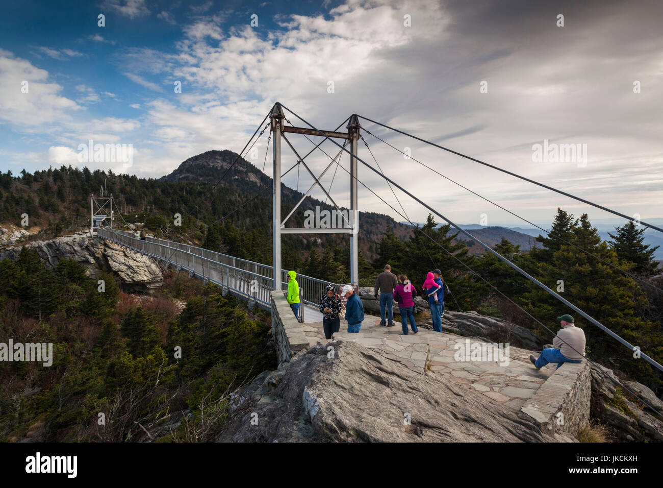 USA, Caroline du Nord, grand-père Mountain State Park, le Swinging Bridge Banque D'Images
