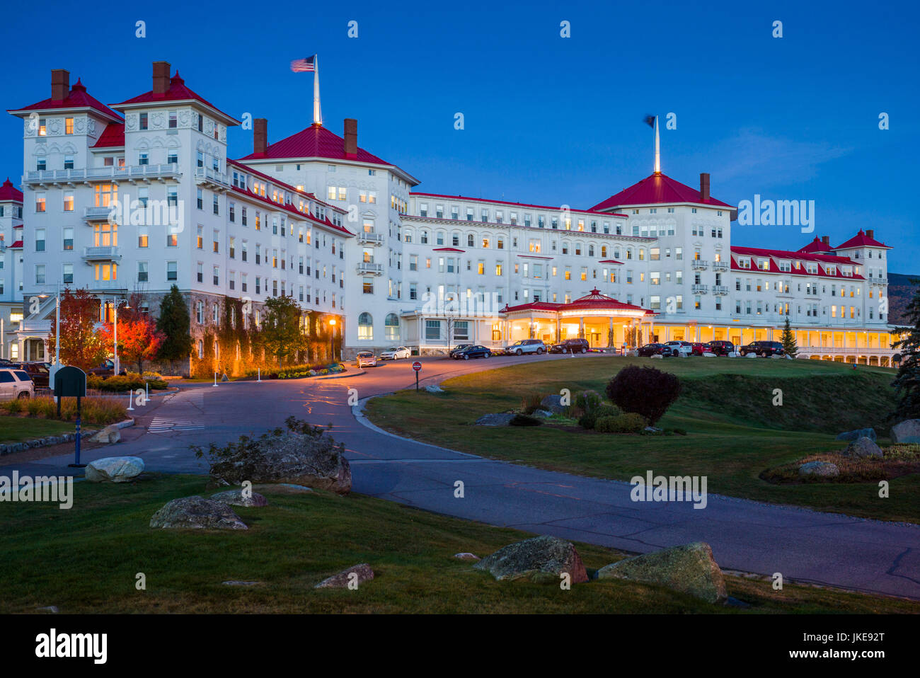 USA, New Hampshire, Montagnes Blanches, Bretton Woods, l'hôtel Mount Washington, extérieur, soir Banque D'Images