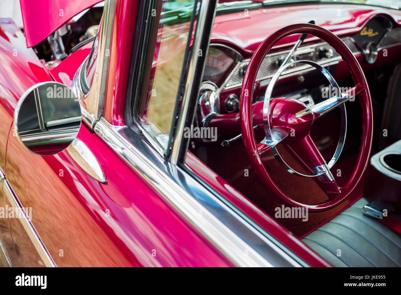 USA, Massachusetts, Cape Ann, Gloucester, Antique car show, intérieur de voitures classiques Banque D'Images